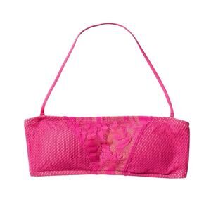 BCBG Hot Pink Bandeau Halter Style Women’s Lace Covered Swim Top Bikini NWT US M